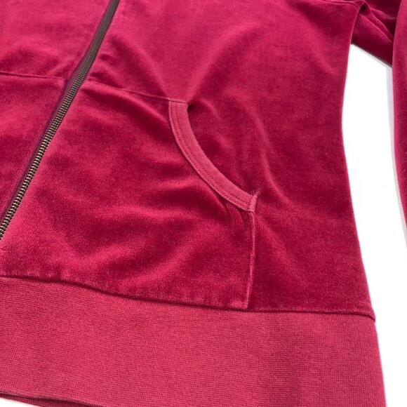 BURBERRY LONDON Velvet Hooded Full Zip Track Jacket Burgundy Sz L Womens - Picture 7 of 13